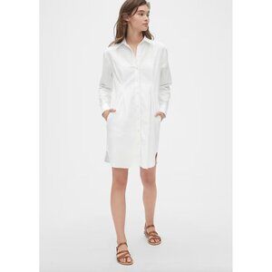 Gap Tall White Oxford Cotton Pleated Mini Button Down Long Sleeve Shirt Dress